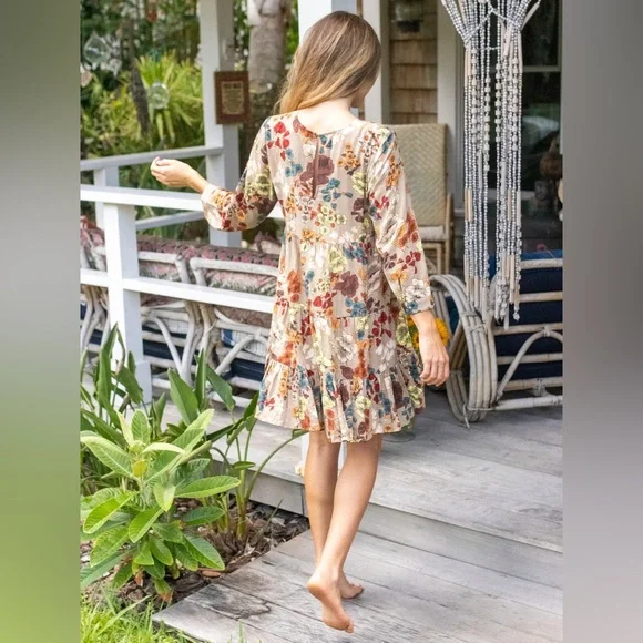 NWT Natural Life Heidi Mini Dress in Tan Cream Floral - Picture 2 of 7